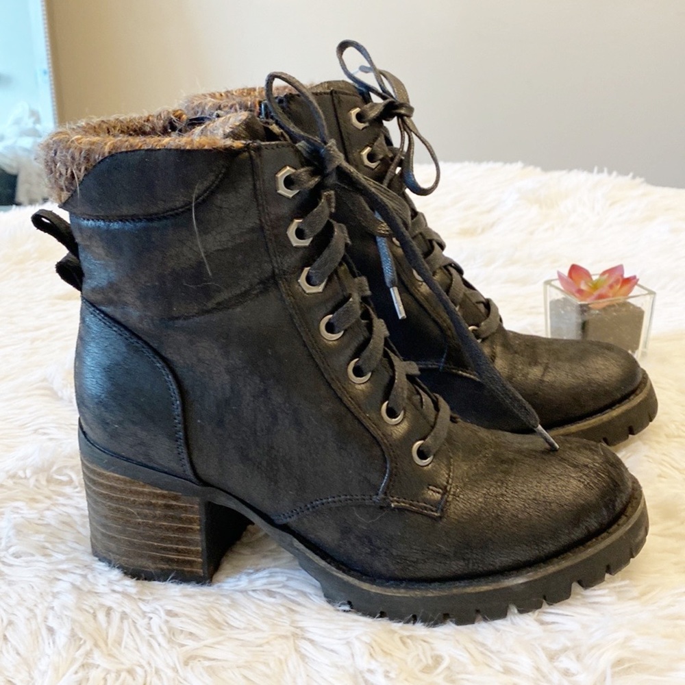 Carlos by Carlos Santana Black Lace-Up Combat Moto Boots
